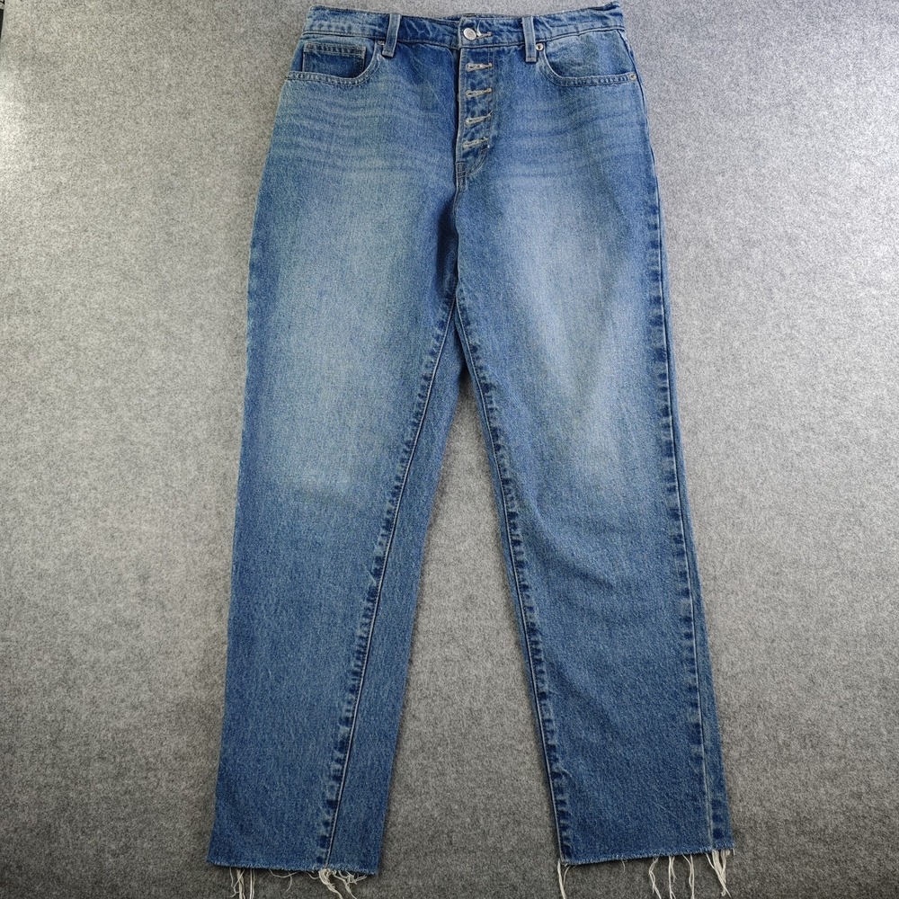 Lucky Brand High Rise Mom Jeans Drew 6/28 Ankle‎ Blue Button Fly Denim Raw Hem